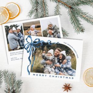 Cartão De Festividades Fita de Arco Boho Azul Natal Divertido 4 Fotos