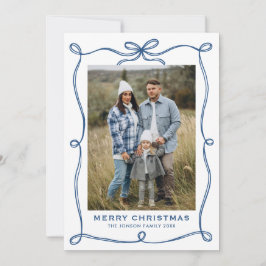 Cartão De Festividades Fita de Arco de Natal azul minimalista Fita 2