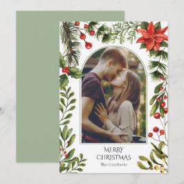 Cartão De Festividades Fita de Natal - Arch Watercolor Red Berries Floral