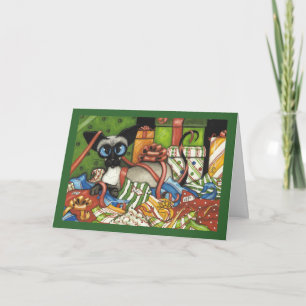 Cartão De Festividades Fita de Natal de Gato Siamês por Bihrle