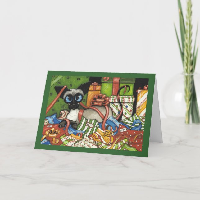 Cartão De Festividades Fita de Natal de Gato Siamês por Bihrle (Frente)
