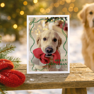 Cartão De Festividades Fita Verde Whimsic Foto de Pet Feliz Natal