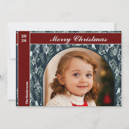 Cartão De Festividades Fita Vermelha Elegante Moderna Uma Foto Natal