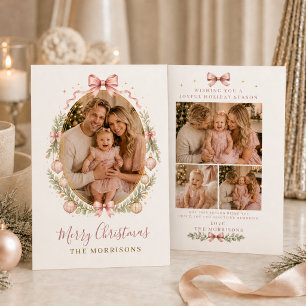 Cartão De Festividades Flair Laço Rosa Quatro Fotos Natal Família