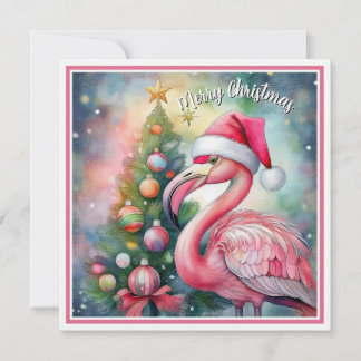 Cartão De Festividades Flamingo Christmas watercolor flat card