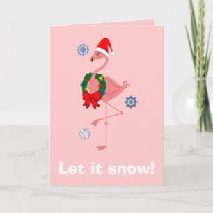 Cartão De Festividades Flamingo com Santa Hat e Wreath