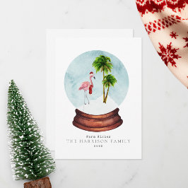Cartão De Festividades Flamingo de Desejos Calorosos Globo de Neve Natal