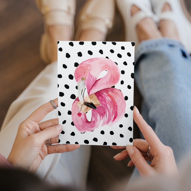 Cartão De Festividades Flamingo e pontos de aquarela rosa moderna (Criador carregado)