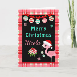 Cartão De Festividades Flamingo Festivo Feliz Natal com Nome