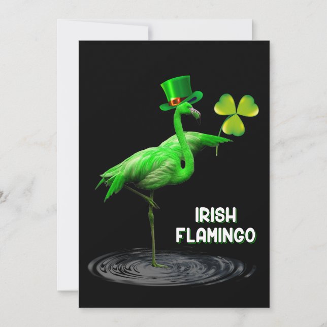 Cartão De Festividades Flamingo Gift | Irish Flamingo Green (Frente)