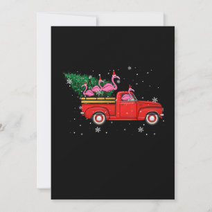 Cartão De Festividades Flamingo Montado Caminhão Vermelho Natal Chapéu do
