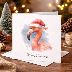 Cartão De Festividades Flamingo Neve do Papai Noel, personalizado