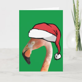 Cartão De Festividades Flamingo Rosa com chapéu de Papai Noel de desenho 