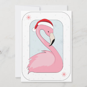 Cartão De Festividades Flamingo Rosa de Chapéu de Papai Noel