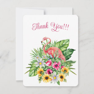 Cartão De Festividades Flamingo Rosa Elegante Simples & Flores Tropicais