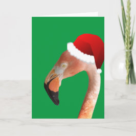 Cartão De Festividades Flamingo Rosa em chapéu de Papai Noel de desenho a