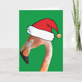 Cartão De Festividades Flamingo Rosa em chapéu de Papai Noel de desenho a