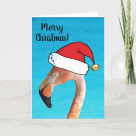 Cartão De Festividades Flamingo Rosa em chapéu de Papai Noel de desenho a
