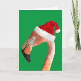 Cartão De Festividades Flamingo rosa em um chapéu vermelho de Papai Noel 