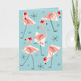 Cartão De Festividades Flamingo Santas Azul Feliz Natal Azul