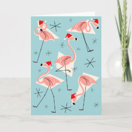 Cartão De Festividades Flamingo Santas Feriados Azuis Felizes
