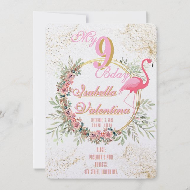 Cartão De Festividades Flamingo's Birthday Invitation Template (Frente)