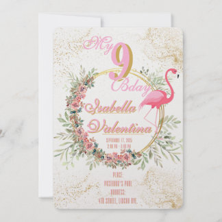 Cartão De Festividades Flamingo's Birthday Invitation Template