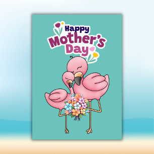 Cartão De Festividades Flamingos Coloridos Fofos Feliz Dia das Mães