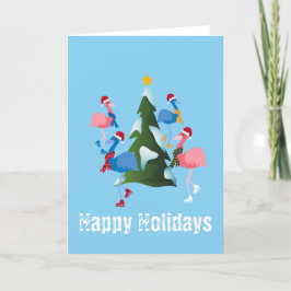 Cartão De Festividades Flamingos de Ice e Árvore de Natal