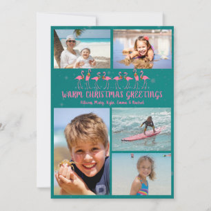 Cartão De Festividades Flamingos Stars Teal Christmas Collcard