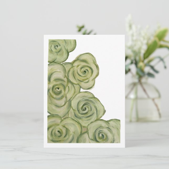Cartão De Festividades Flat Card of Green and White tinted roses (Em pé/Frente)