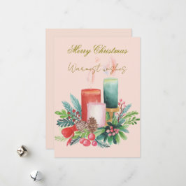 Cartão De Festividades Flat Holiday Card - Watercolour Christmas candles