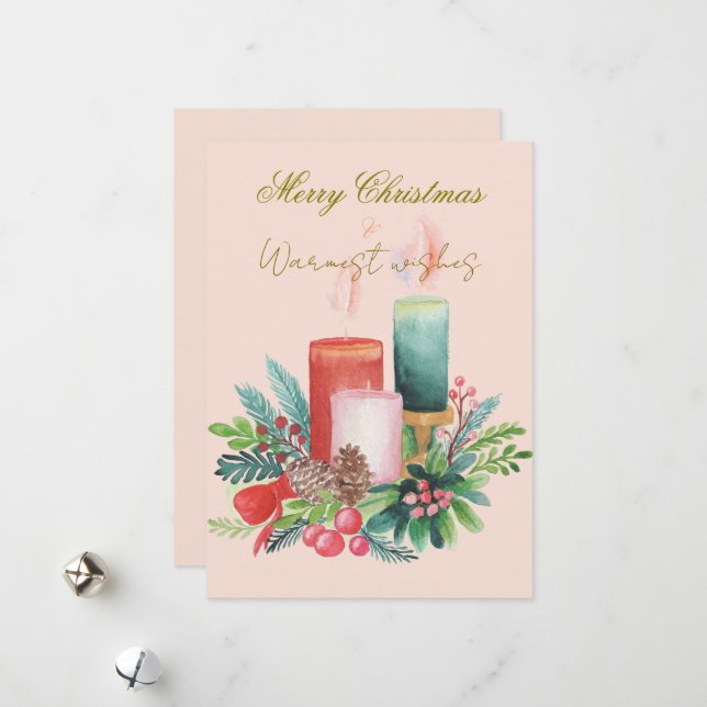 Cartão De Festividades Flat Holiday Card - Watercolour Christmas candles (Frente/Verso In Situ)