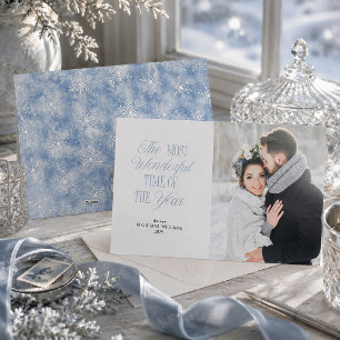 Cartão De Festividades Flauta de Neve Azul Gelado Primeiro Casamento Foto