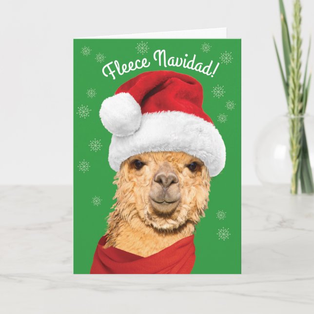 Cartão De Festividades Fleece Navidad Cute Alpaca no Natal de Santa Hat (Frente)