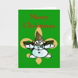 Cartão De Festividades Fleur de Lis Dat, Older New Orleans Snowman, Mr...