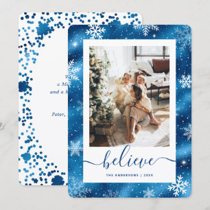 Cartão De Festividades Floco de Neve Azul Elegante