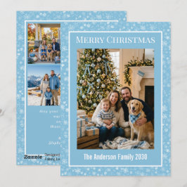 Cartão De Festividades Floco de Neve Azul Moderno 5 Foto Personalizado