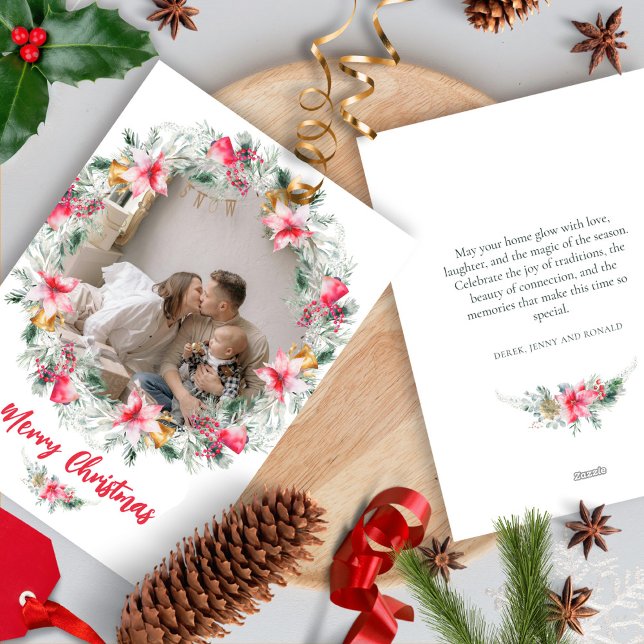 Cartão De Festividades Floco de Neve Botânico Watercolor (Criador carregado)