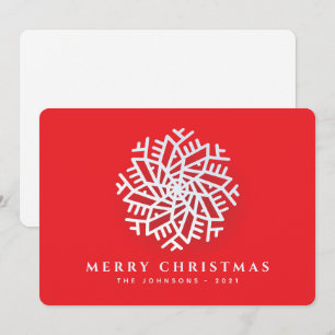 Cartão De Festividades Floco de Neve Branco Elegante Moderno em Vermelho