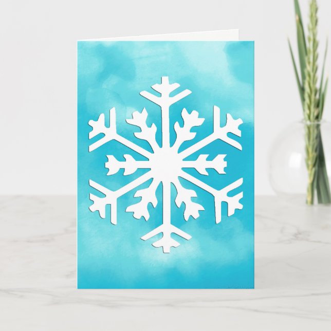 Cartão De Festividades Floco de neve branco sobre um fundo azul de aquare (Frente)