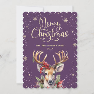 Cartão De Festividades Floco de Neve de Veado Roxo Feliz Natal