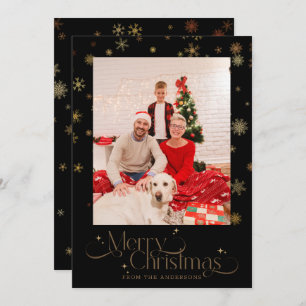 Cartão De Festividades Floco de Neve Dourado em Imagem de Natal Preta