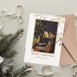 Cartão De Festividades Floco de Neve Dourado Natal Simples