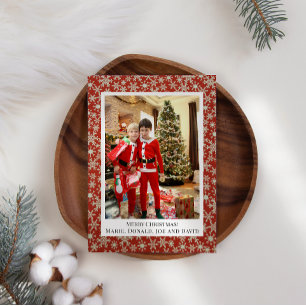 Cartão De Festividades Floco de neve Dourado vermelho adicione sua própri