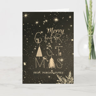 Cartão De Festividades Floco de Neve Elegante, Árvores de Pinheiro