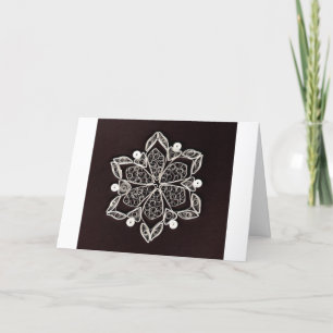 Cartão De Festividades Floco de Neve Filigrama Branco Lindo Fundo Preto