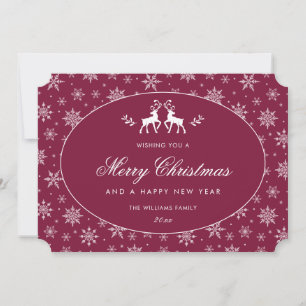 Cartão De Festividades Floco de Neve Moderno Claret Vermelho Branco Rena