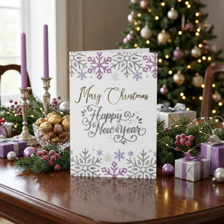 Cartão De Festividades Floco de Neve Natal Roxo Prata