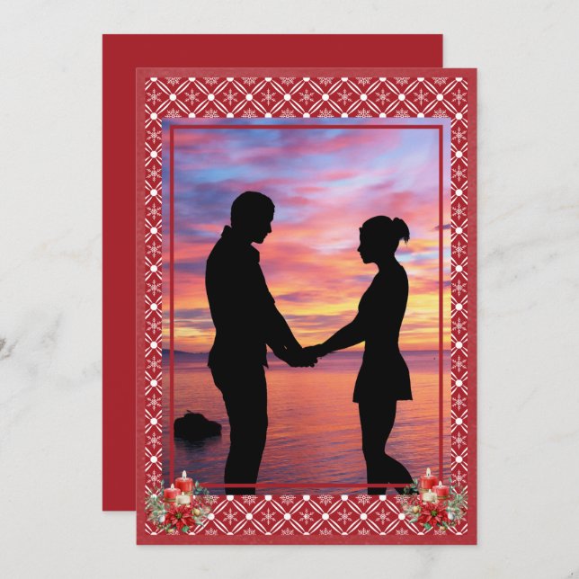 Cartão De Festividades Floco de Neve Red Christmas One Photo (Frente/Verso)